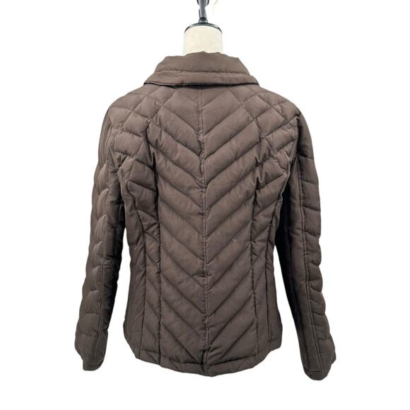 Nine West Women's Dark Brown Quilted Down Filled Collared Classic Puffer Jacket - Picture 3 of 12